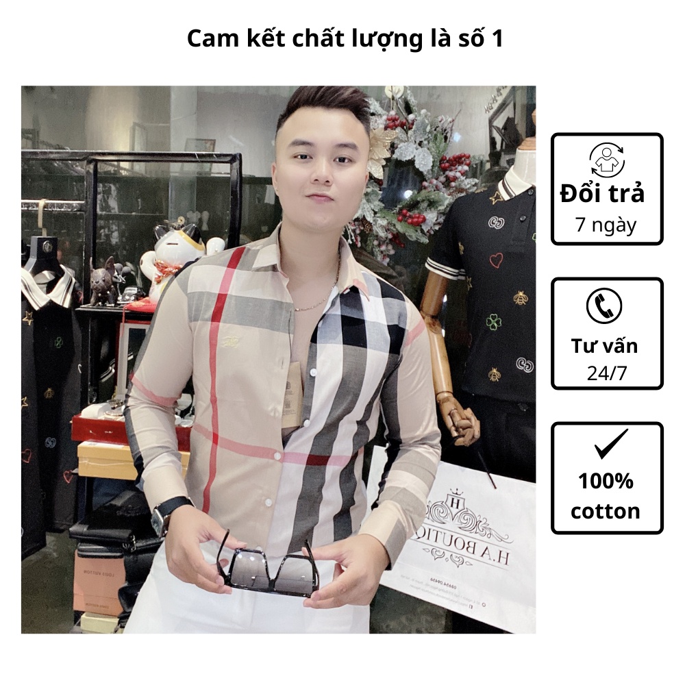 Áo sơ mi kẻ bbr nam kẻ to vải cotton nhiều mầu thoáng mát tay dài SMD02