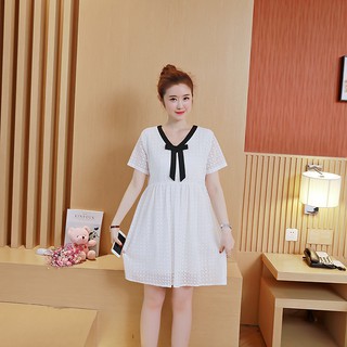Đầm (Váy) Bầu Kiểu Dáng Hàn Quốc Ren Phối Nơ