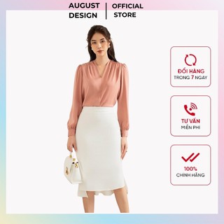 Áo sơ mi nữ thiết kế cổ v xếp ly vai vải lụa by august design
