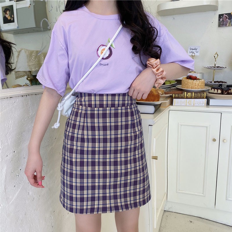 Korean High Waist Plaid Straight Skirt High Waist Was Thin Plaid Skirt | BigBuy360 - bigbuy360.vn