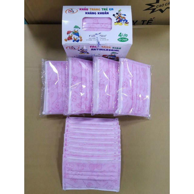 (Mơi) Khẩu Trang Y Tế Trẻ Em Famapro in hình Siêu Dễ Thương Dành Cho Bé 50 cái/ hộp 4 Lớp Kháng Khuẩn | BigBuy360 - bigbuy360.vn