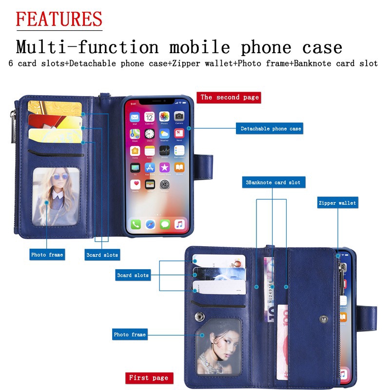 Apple IPhone X 8 7 Plus I7 + I8 + Khóa Kéo Mới Nhất Có Thể Tách Rời Bao Da Từ Tính Bảo Vệ Toàn Diện Với Khe Cắm Thẻ | BigBuy360 - bigbuy360.vn