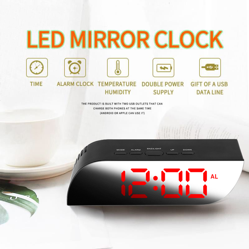 Đồng hồ báo thức tráng gương có đèn LED hiện nhiệt độ sáng tạo