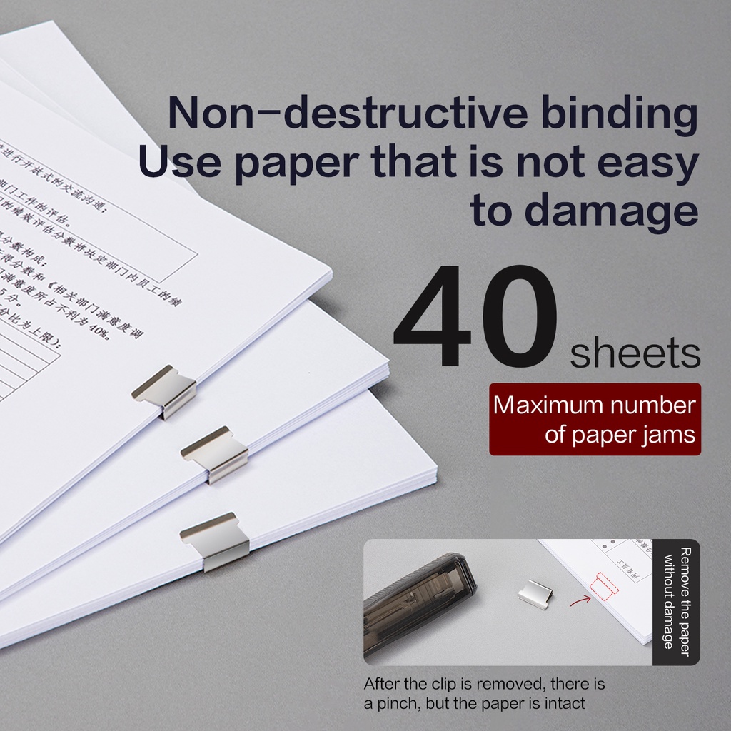 Set kẹp giấy và 8 ghim thay thế có thể kẹp đến 40 tờ tiện dụng