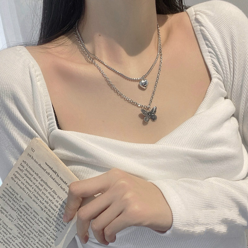 Vòng Cổ Hình Bướm Tình Yêu  191051Dây Chuyền Sợi Xích Đôi Phong Cách Hip Hop Thời Trang Cá Tính