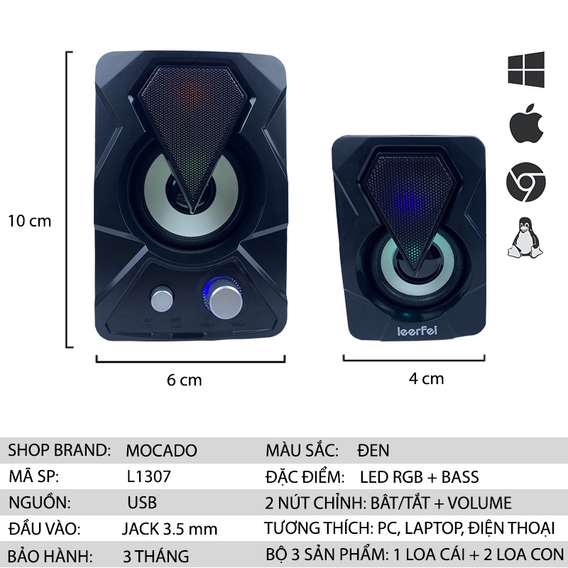 Loa máy tính để bàn mini LED cây bass mạnh loa vi tính cây pc MOCADO L1307
