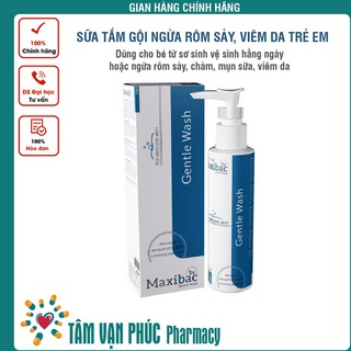  Sữa tắm gội giảm rôm sảy mẫn ngứa cho bé Maxibac chai 150ml pH 5.5 phục hồi và bảo vệ da 