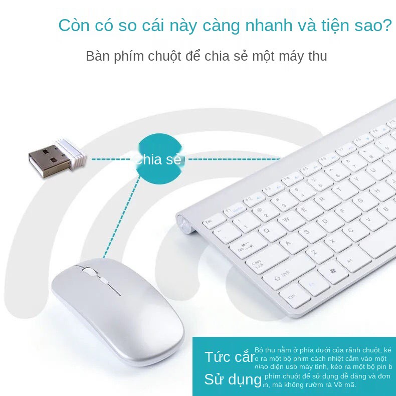 Máy tính xách tay câm siêu mỏng di động nhỏ có thể sạc lại Bộ giao diện USB cho để bàn phím và chuột không dây