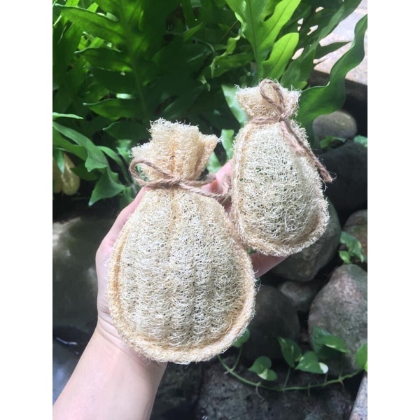 Combo xơ mướp bàn chải tre, bông tắm xơ mướp tẩy tế bào chết, xơ mướp tự nhiên không tẩy trắng