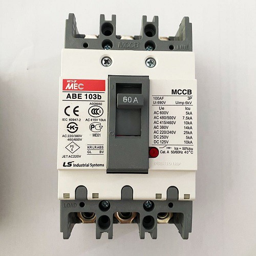 Attomat 3 pha MEC ABE 103b 60a , MCCB APTOMAT LS 3P chỉnh dòng ABE