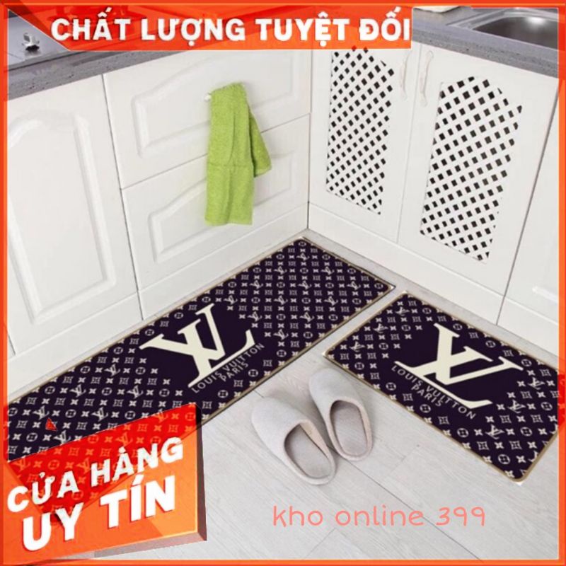 [RẺ VÔ ĐỊCH] bộ 2 thảm bếp lv nỉ nhung chống trượt thấm hút tốt, thảm chùi chân, thảm lau chân mẫu thương hiệu