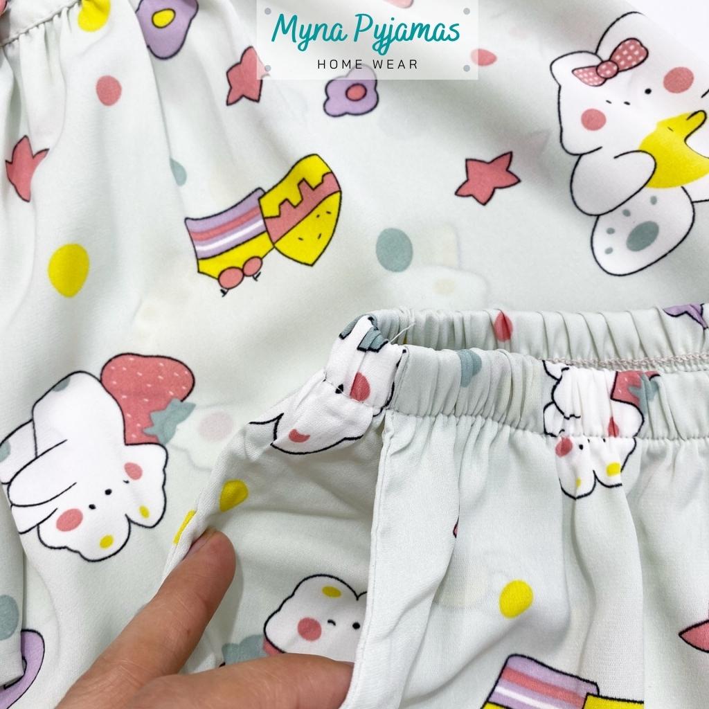 Bộ lụa cộc đùi mặc nhà nữ áo cánh tiên MYNA PYJAMAS, Chất lụa mango cao cấp, có size 40-65kg