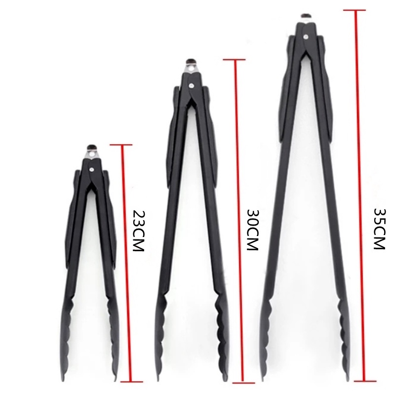 Kẹp Gắp Thức Ăn Bằng Thép Không Gỉ Màu Đen Chịu Nhiệt Chất Lượng Cao 3 Kích Cỡ