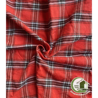Vải cotton kẻ sọc caro màu đỏ [ 1 mét x khổ 1,55m ]