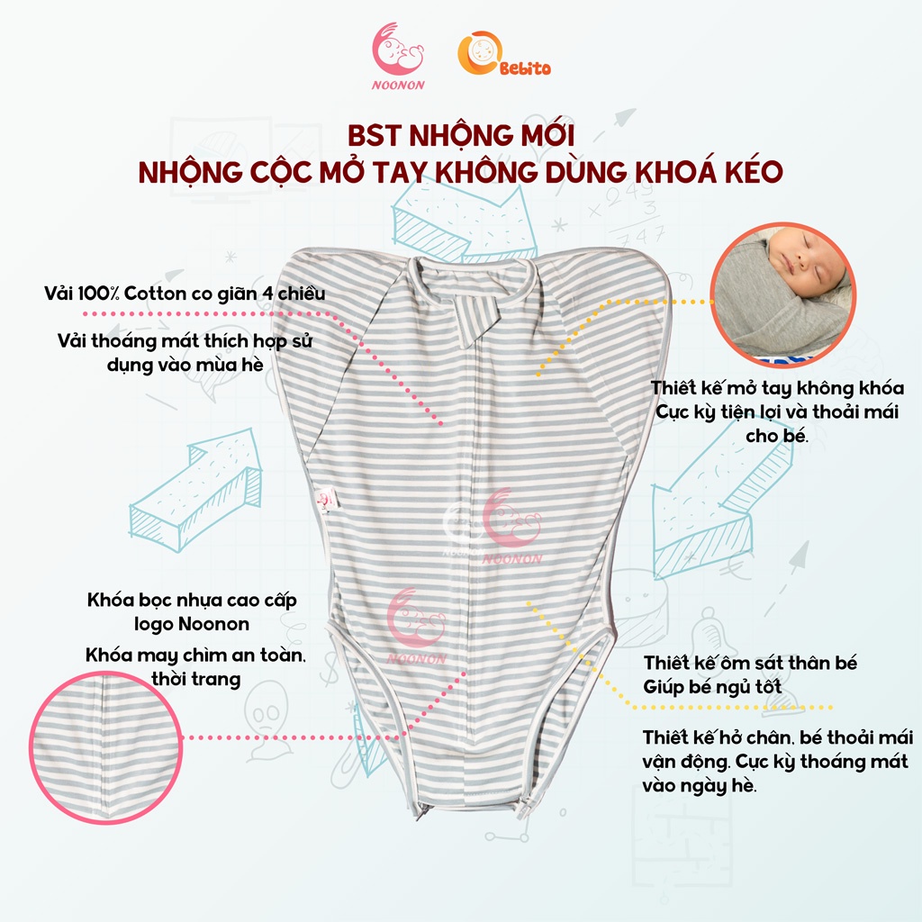 Nhộng Chũn Cộc Hở Chân NOONON cho bé ngủ xuyên đêm (chọn mẫu)