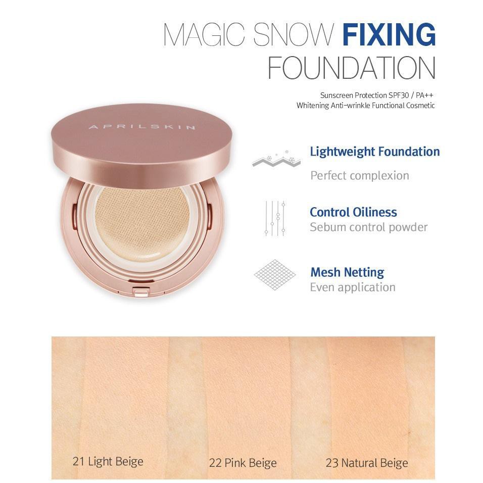Phấn Nước mỏng mịn April Skin Magic Snow Fixing Foundation Hàn Quốc (15g)