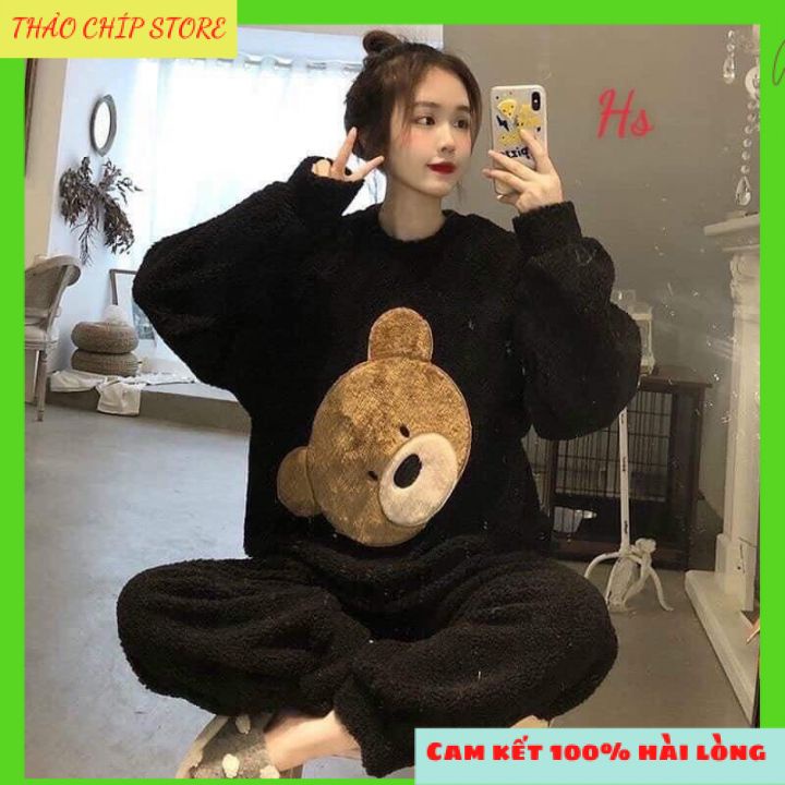 [RẺ VÔ ĐỊCH]Bộ Ngủ Nữ Lông Hình Gấu ,Họa Tiết Gấu Cực Cute Mặc Ngủ, Đi Chơi Hay Du Lịch Đều Được ,Aó Dài Tay Thêu Hình | BigBuy360 - bigbuy360.vn