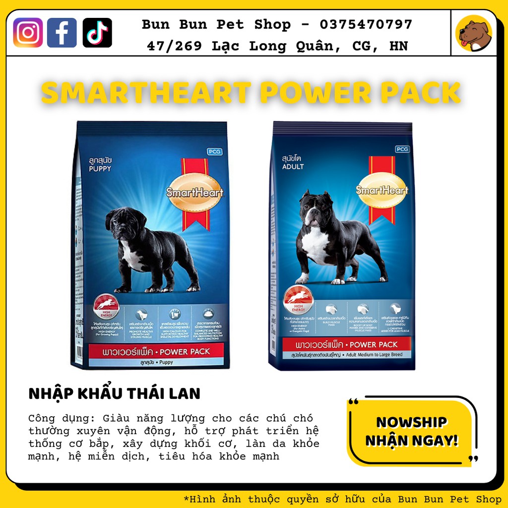 (20KG) Hạt khô Smartheart Power Pack chó cơ bắp (Chó trưởng thành và chó con) bao lớn