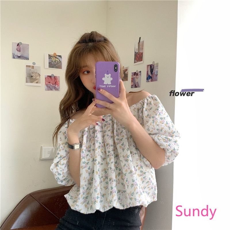 Áo Sơ Mi Voan Tay Phồng Họa Tiết Hoa Thời Trang Mùa Hè Cho Nữ