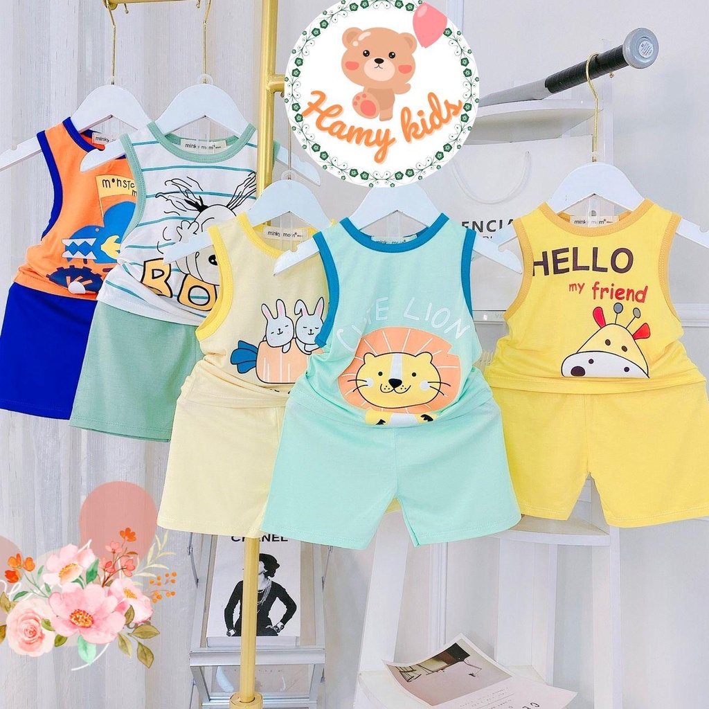 Đồ Bộ Ba Lỗ Minky Mom Chính Hãng Vải Thun Lạnh Cho Bé Trai Bé Gái Từ 0-5 Tuổi Dưới 20kg Hình Sư Tử Thỏ Hươu - Hamykids