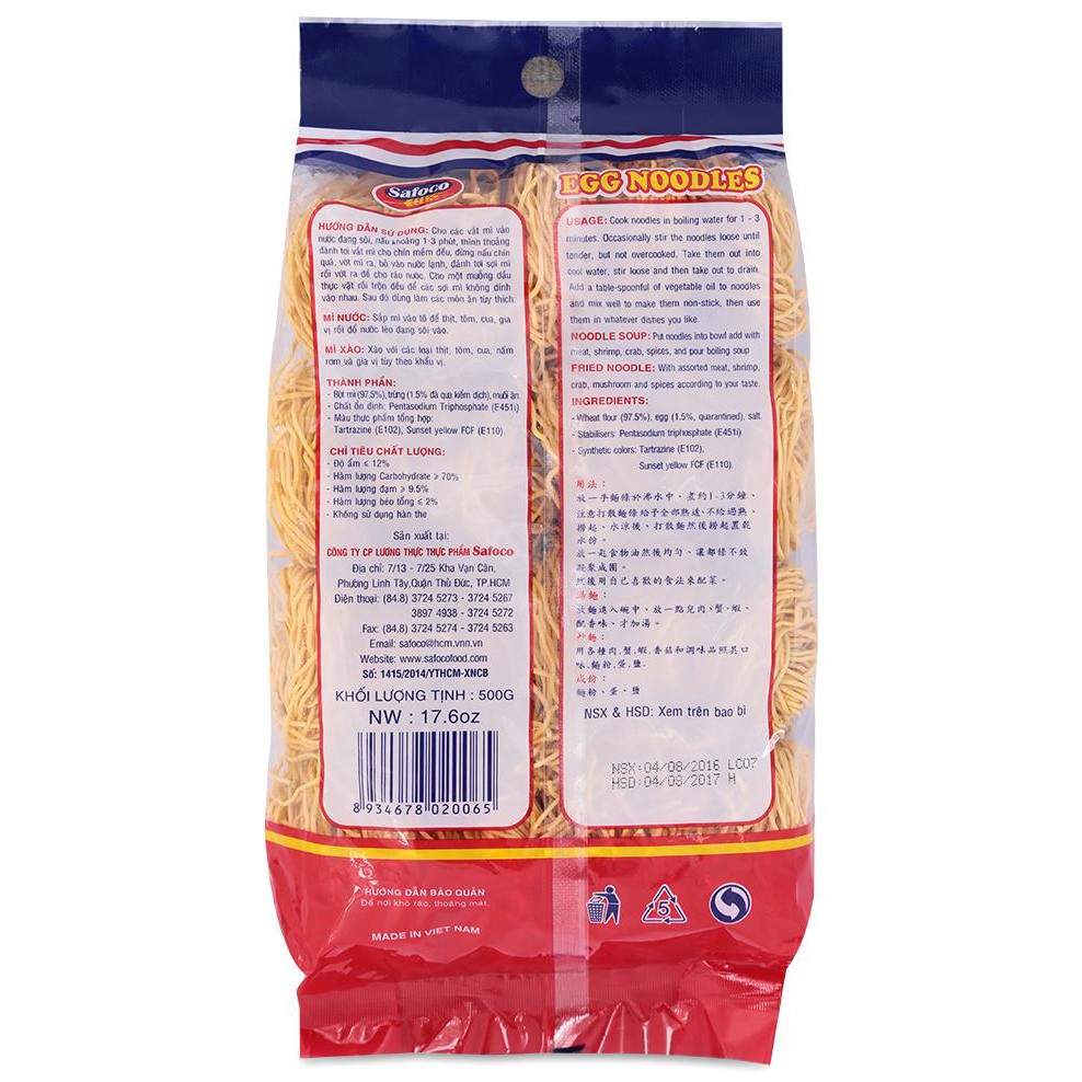 Mì Trứng Safoco Sợi Nhỏ Gói 500G