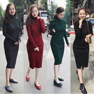 Đầm BoDy Tay Dài Cổ Lọ Thun Gân Đẹp