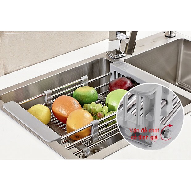 Rổ gác bồn rửa chén bát inox sâu lòng điều chỉnh được kích thước| Kệ gác bồn rửa bát