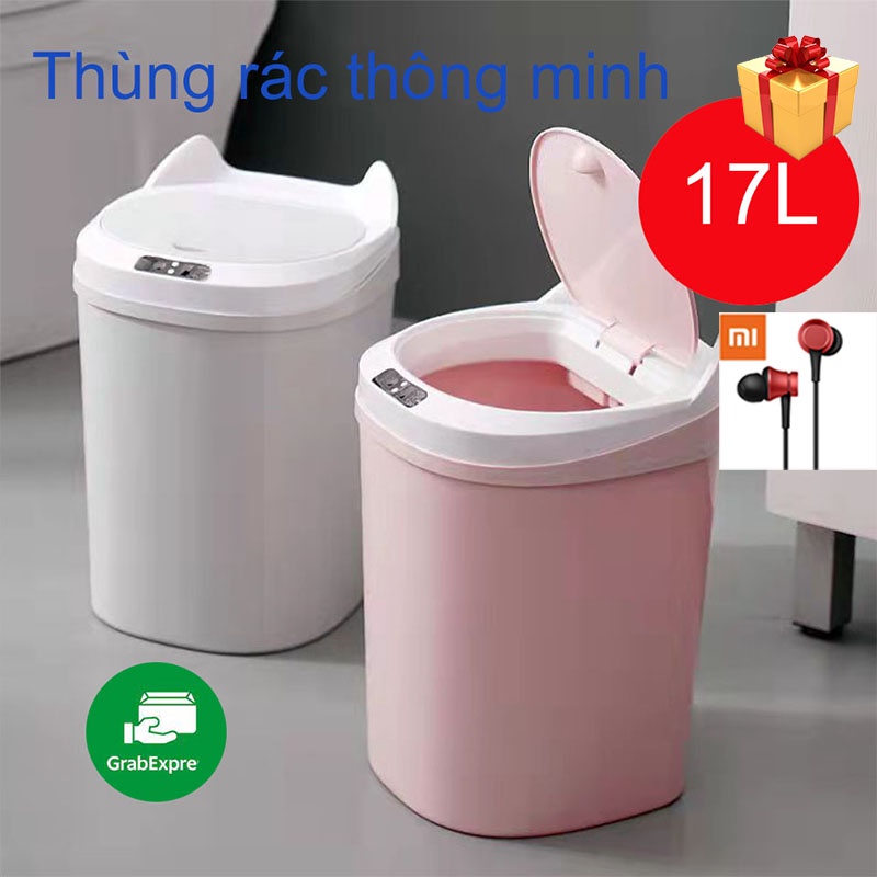 Thùng Rác Thông Minh Cảm Ứng Tai Mèo Sạc USB Cho Gia Đình Cỡ Lớn Cảm Ứng Hồng Ngoại Và Rung Động Tự Động Mở Nắp