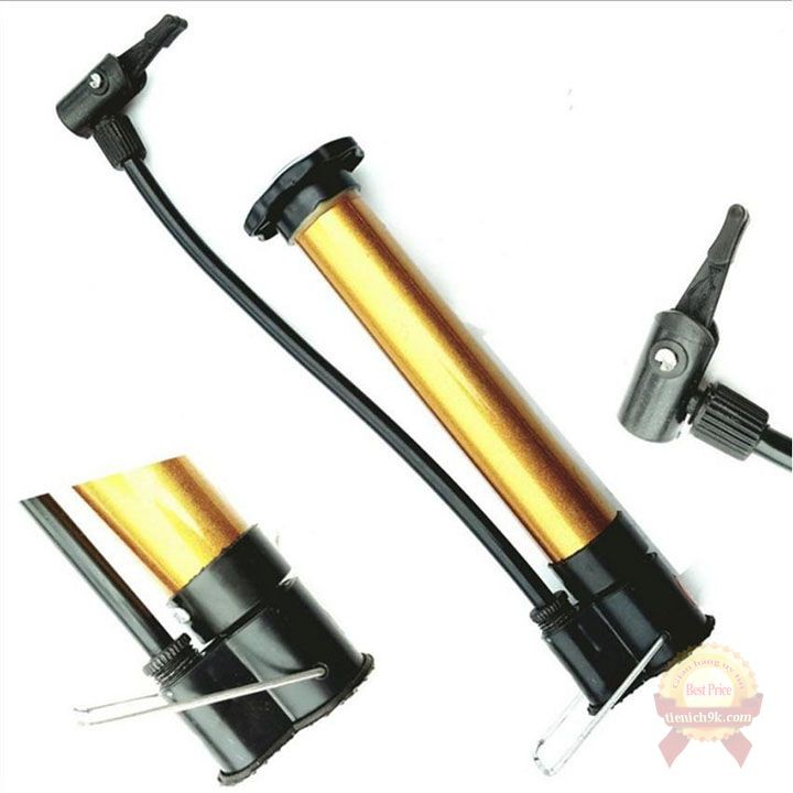 Bơm cầm tay mini xe đạp xe máy , Bơm bóng thân sắt mạ cao cấp kim bơm bóng