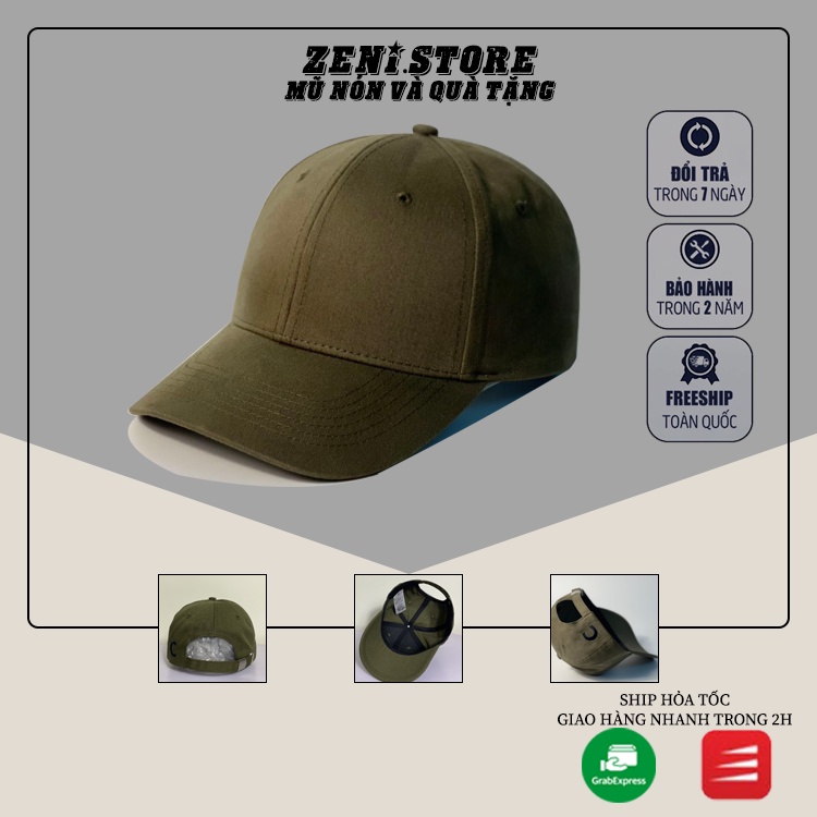 Mũ lưỡi trai, Nón kết xuất khẩu Zeni Store trơn màu rêu Siêu HOT Freeship, Full Hộp