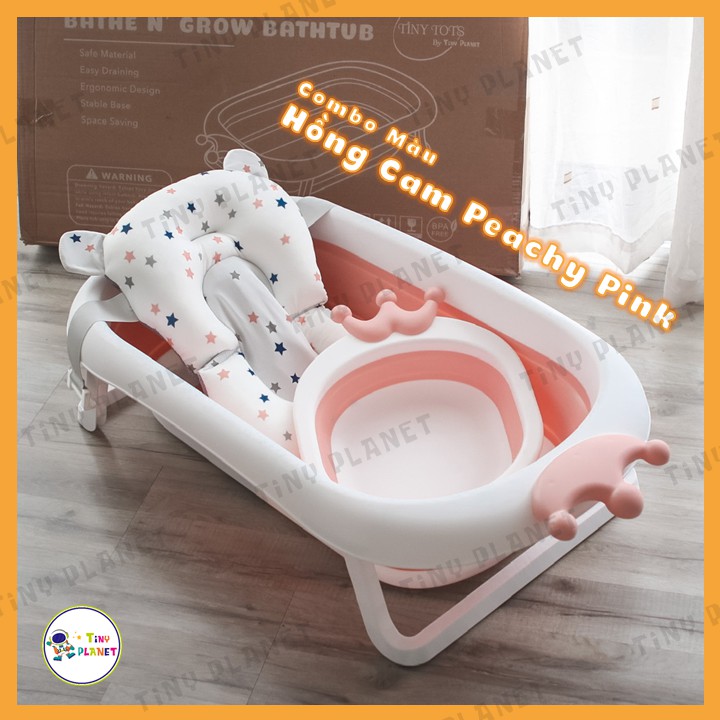 Chậu tắm gập gọn size lớn Tiny Tots cho bé (combo kèm phao)