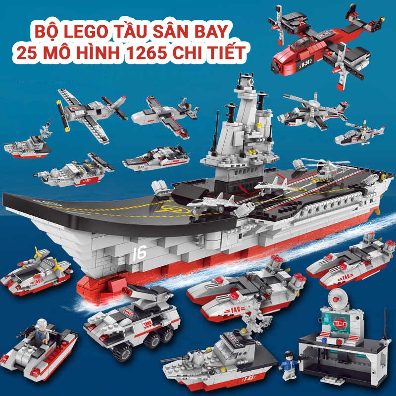 Lego lắp ráp siêu tầu sân bay 1265 chi tiết, lắp được 25 mô hình khác nhau