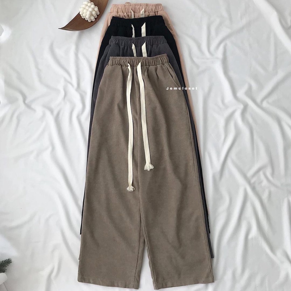 Quần Vải Form Rộng Dáng Suông Nữ Rút Eo JEMCLOSET Kymon Chất Liệu Nhung Tăm Cực Hot Phong Cách Năng Động - 2812