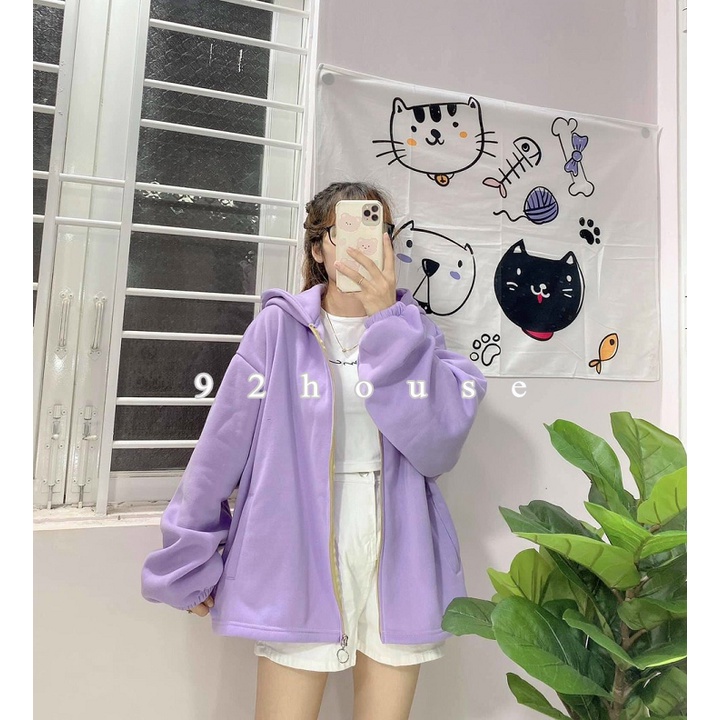 Áo khoác nỉ basic trơn có nón phom rộng freesize / Áo gió ulzzang unisex