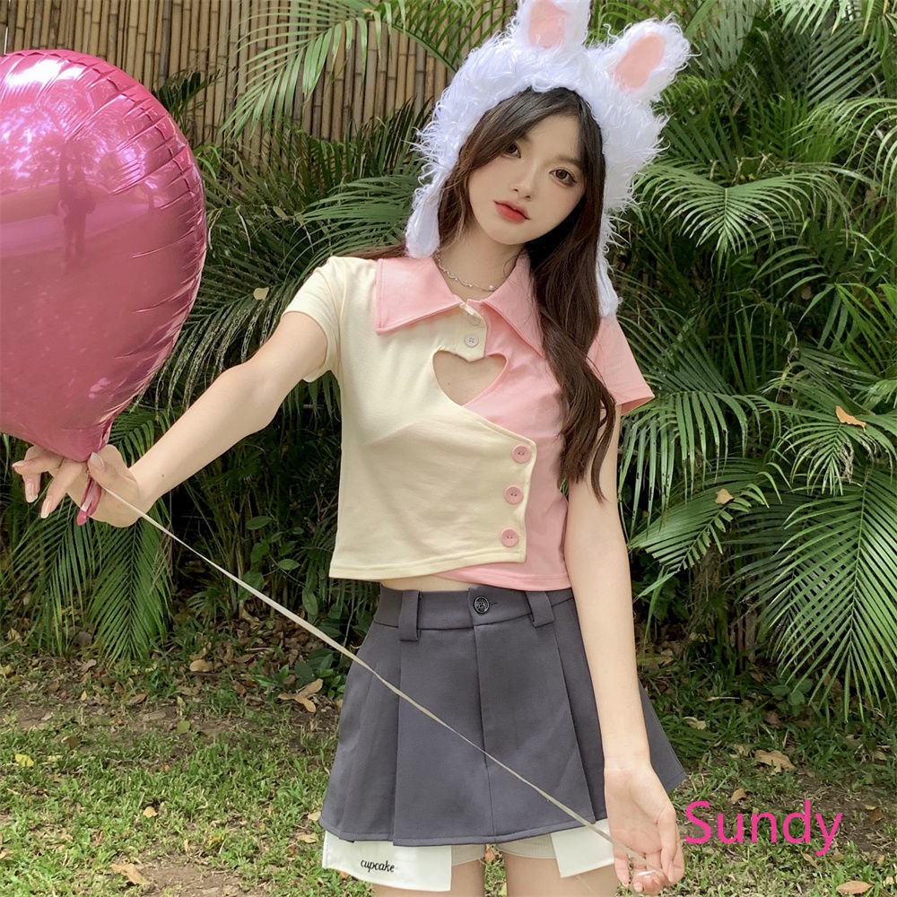 Plus Áo Sơ Mi Tay Ngắn Họa Tiết Khối Màu Ngọt Ngào Thời Trang Mùa Hè Cho Nữ