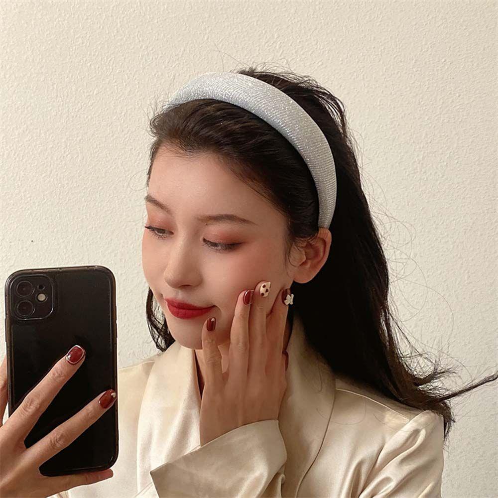 ANEMONE Băng Đô Cài Tóc Bằng Xốp Lụa Bóng Màu Sắc Ngọt Ngào Phong Cách Hàn Quốc