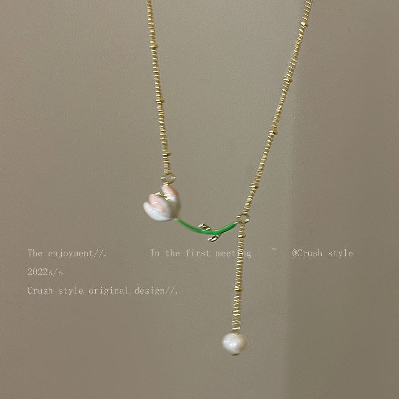 Vòng cổ Kim Loại Mặt Hình Hoa Tulip Đính Ngọc Trai Nhân Tạo Thời Trang