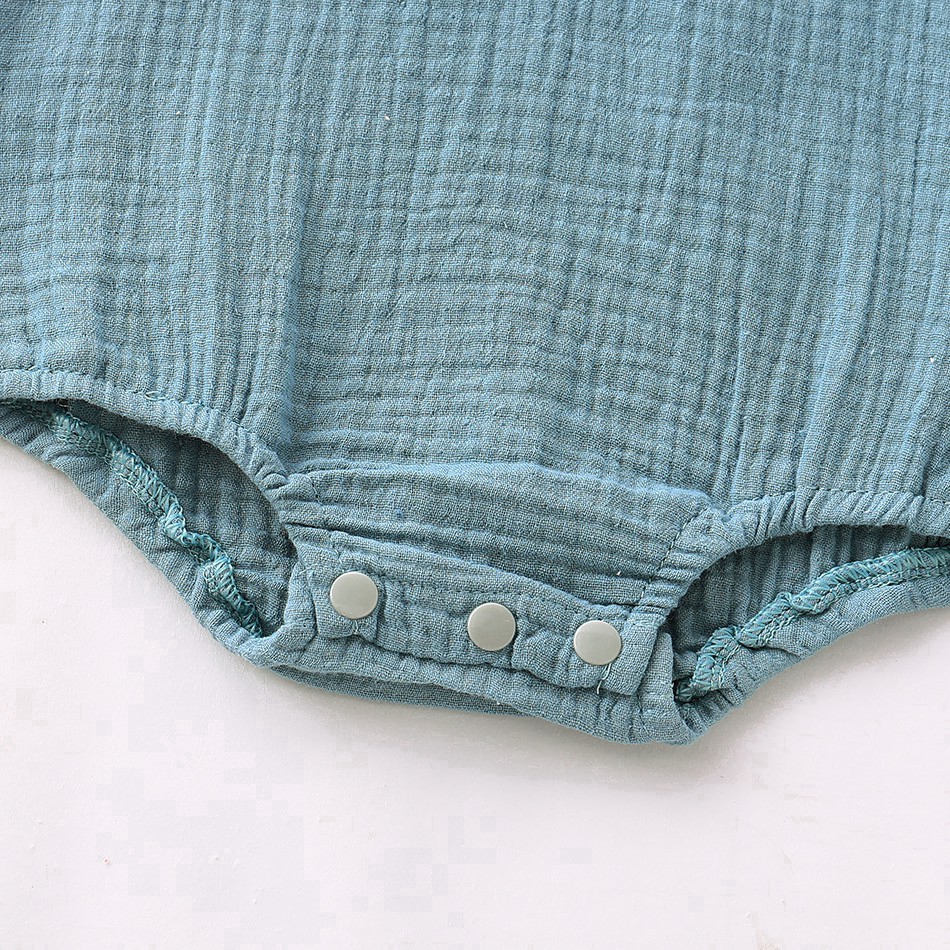 Áo liền quần vải lanh cotton tay ngắn màu trơn thời trang dành cho bé trai sơ sinh