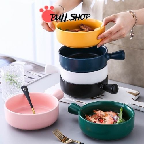 Bát Sứ Có Tay Cầm - Thố Sứ Cao Cấp Đường Kính 15cm Hàng Loại 1 Dùng Được Lò Vi Sóng, Lò Nướng