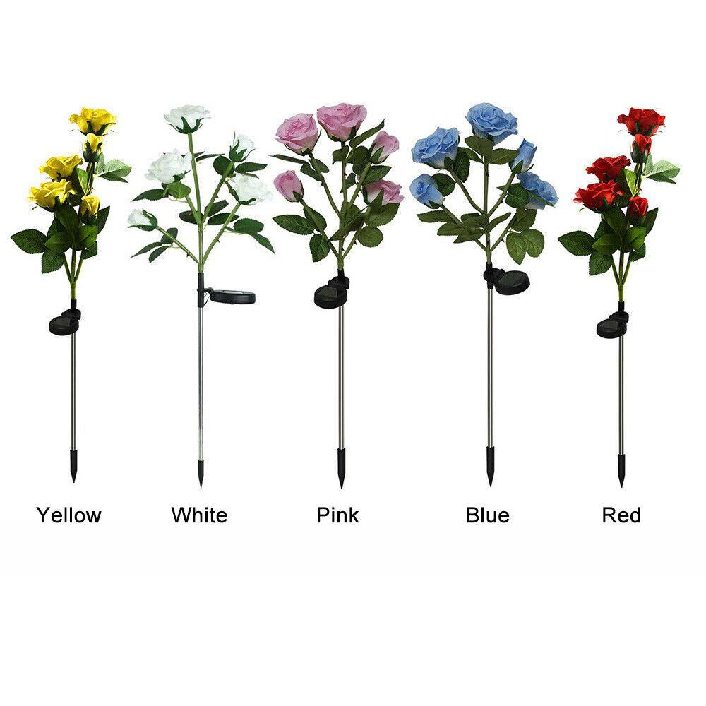 LONTIME 5 Heads Colorful Flower LED Lamp 5 Heads Landscape Lamps Rose Solar Lights Realistic for Garden Patio Yard Pathway Waterproof Lawn Decoration Outdoor Decorative Light/Multicolor