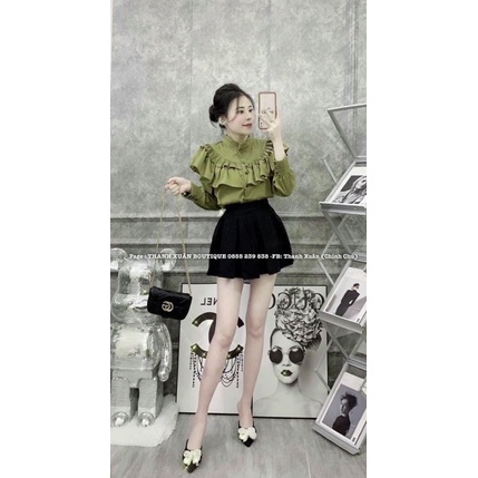 [Mã FAMARAL1 giảm 10K đơn 50K] ÁO SƠ MI XANH CỐM LI BÈO NGỰC