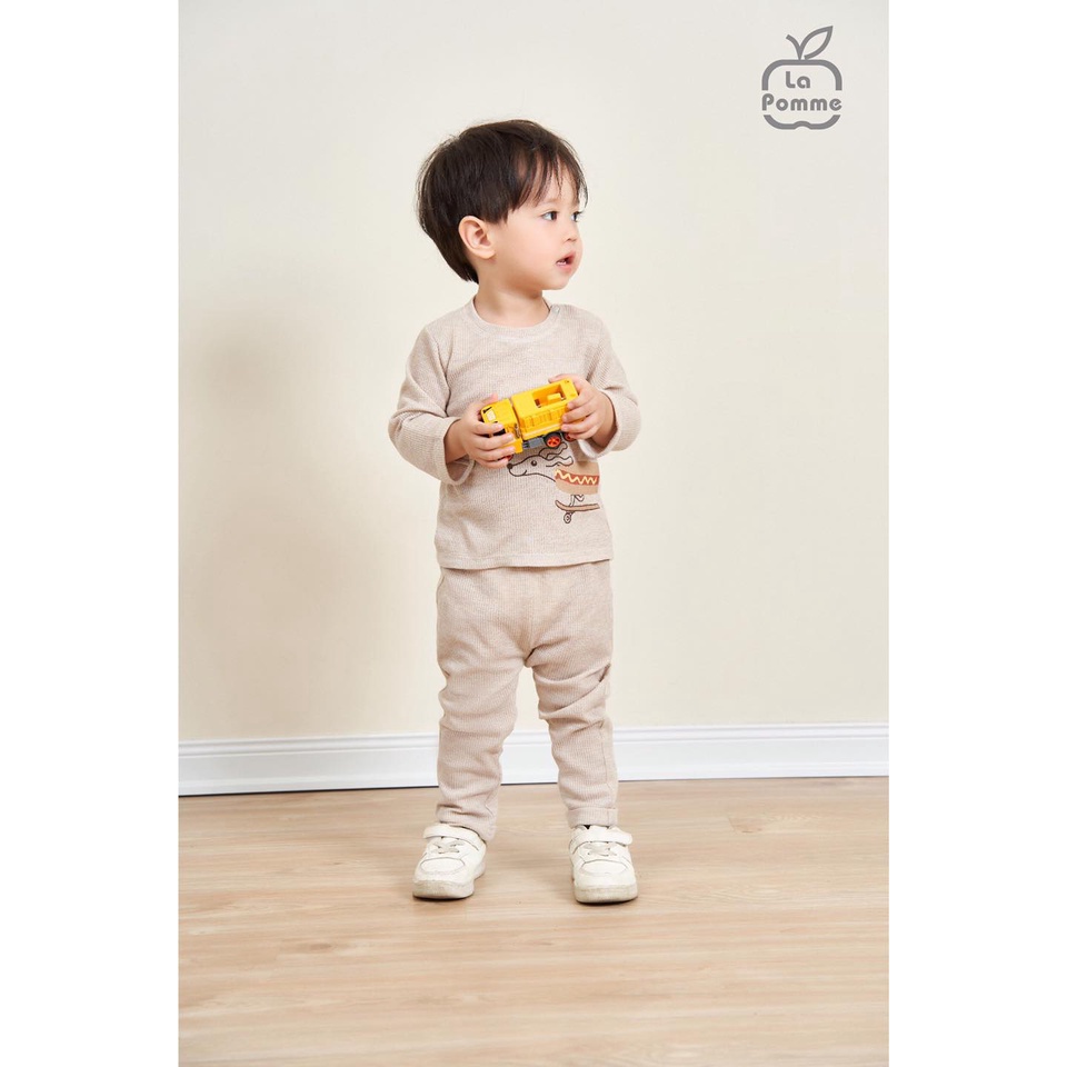 Bộ quần áo La Pomme dài tay Cotton cao cấp mềm mịn mát thấm hút tốt in chó lụm bánh hotdog cho bé trai bé gái 13065