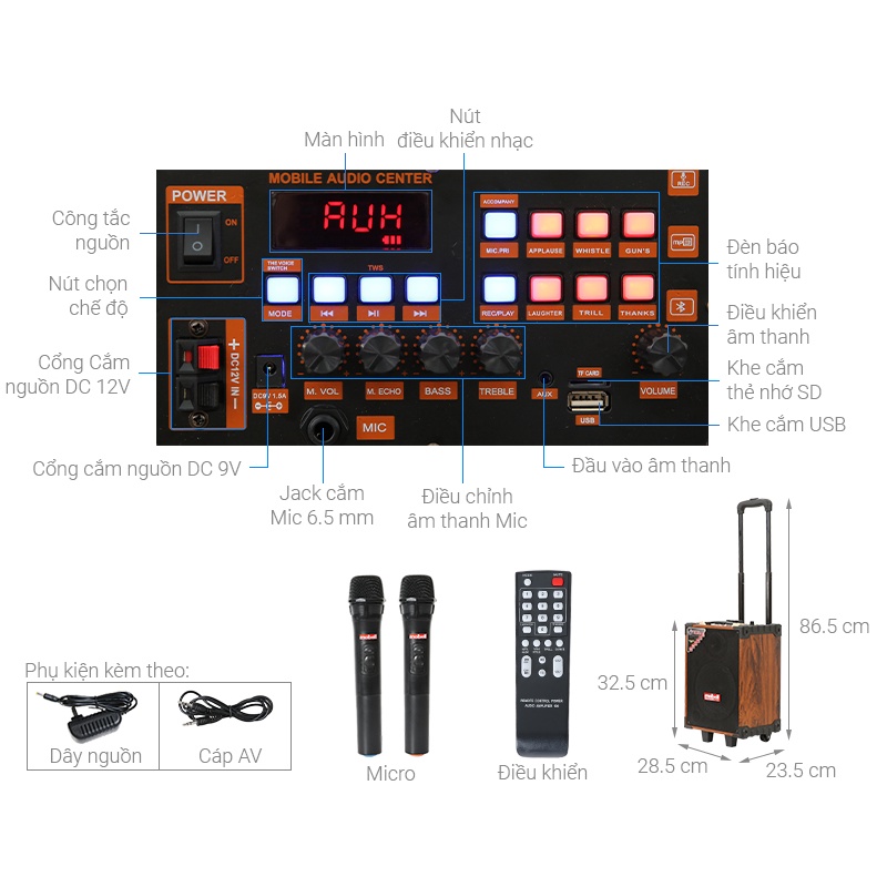 Loa kéo Mobell MK-2120C 30W - Hàng chính hãng - Bảo hành 12 tháng