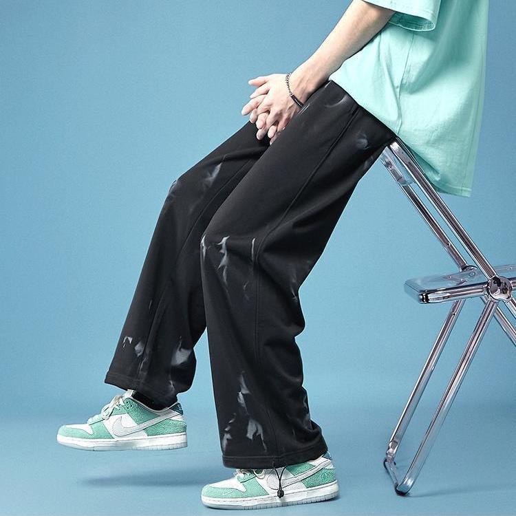 Quần ống rộng dáng suông màu nhuộm thời trang xuân thu màu trắng/đen size S-2Xl cho nam