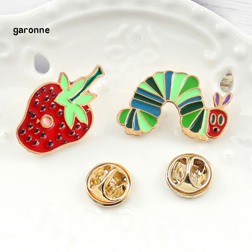 GA_Cartoon Strawberry Worm Enamel Badge Collar Lapel Brooch Pin Clothes Jewelry