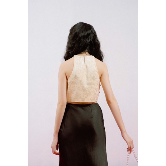 Libé Workshop YELLOW TEXTURED HALTER NECK TOP