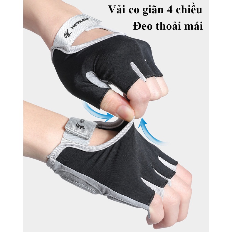 Găng tay thể thao có đệm 3 điểm lòng bàn tay - Găng tay tập Gym chính hãng Rexchi - Chống chai tay
