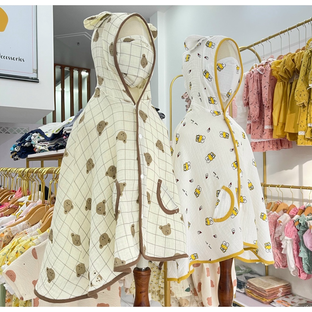 Áo Choàng Chống Nắng Cho Bé Nina Kids Boutique Áo Choàng Đa Năng Tránh Gió Đi Tiêm Xô Muslin Kèm Kính Chống Giọt Bắn