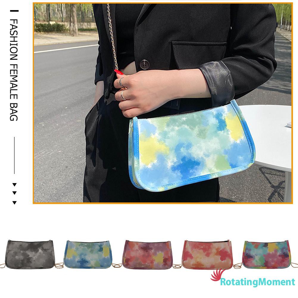 Women PU Leather Tie Dye Shoulder Bag Casual Ladies Chain Handbags