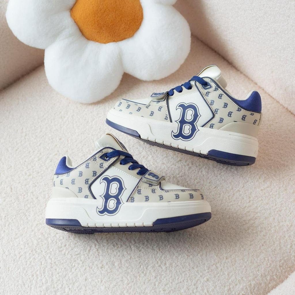 Giày MLB chunky liner mid monogram boston chính hãng , giày sneaker thể thao độn đế cổ lửng quai dán màu xanh be